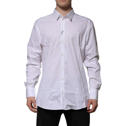 Dolce & Gabbana White Cotton GOLD Long Sleeves Formal Shirt