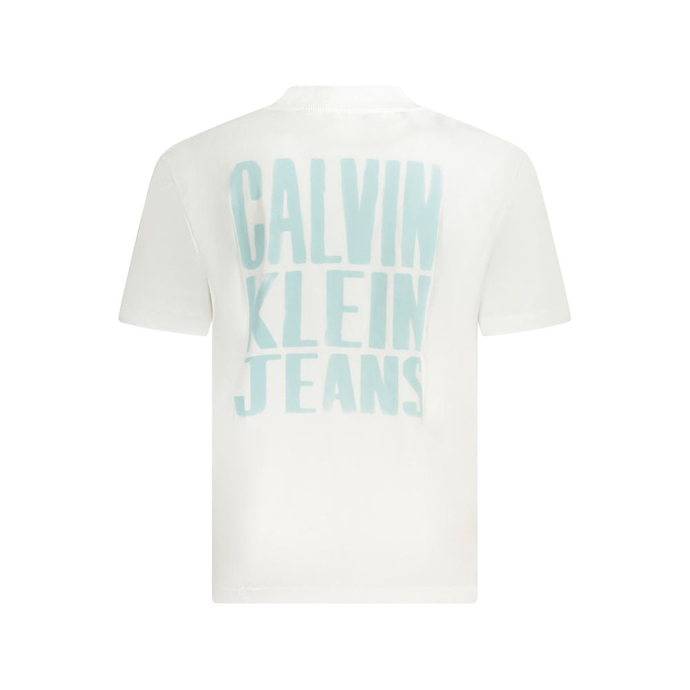 Calvin Klein White Cotton T-Shirt with logo print, short sleeves, crew neck, made of 95% regenerative cotton.