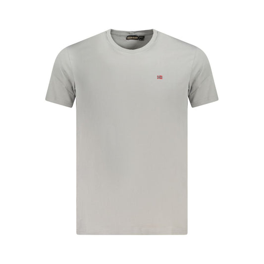 Napapijri Brown Cotton Men T-Shirt with short sleeves, crew neck, and embroidered logo, offering stylish comfort in a versatile brown hue.