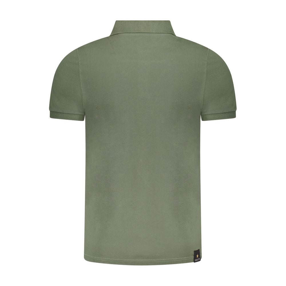 Back view of Accademia Militare Green Cotton Polo Shirt with short sleeves and contrast detailing