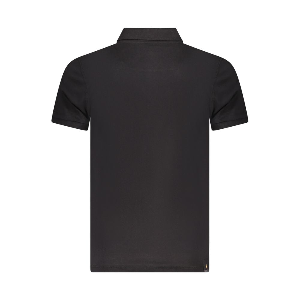 Back view of Accademia Militare Black Cotton Polo Shirt featuring short sleeves, three buttons, and logo print.