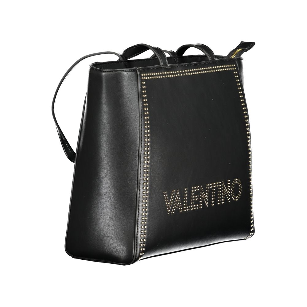 Mario Valentino Black Polyethylene Handbag with zip closure, logo, and contrasting details, featuring 2 handles and internal phone spaces.