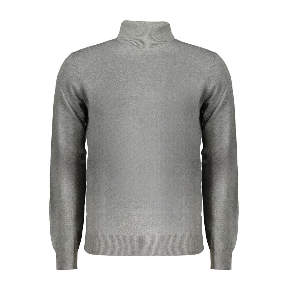 Norway 1963 Gray Polyester Sweater with long sleeves, turtleneck, and logo embroidery, showcasing its elegant design.