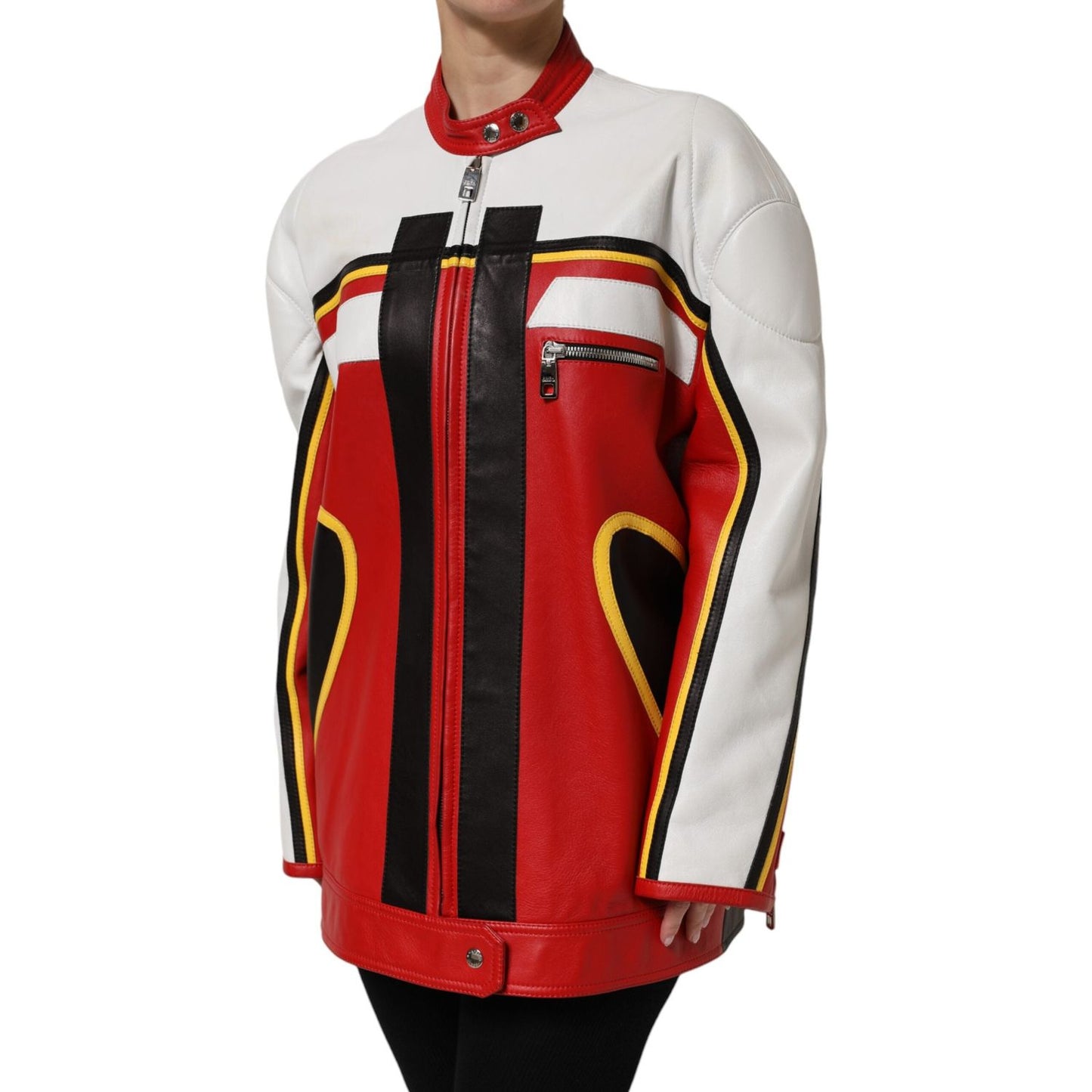 Dolce & Gabbana Multicolor Leather Biker Full Zip Coat Jacket JKT41463-40