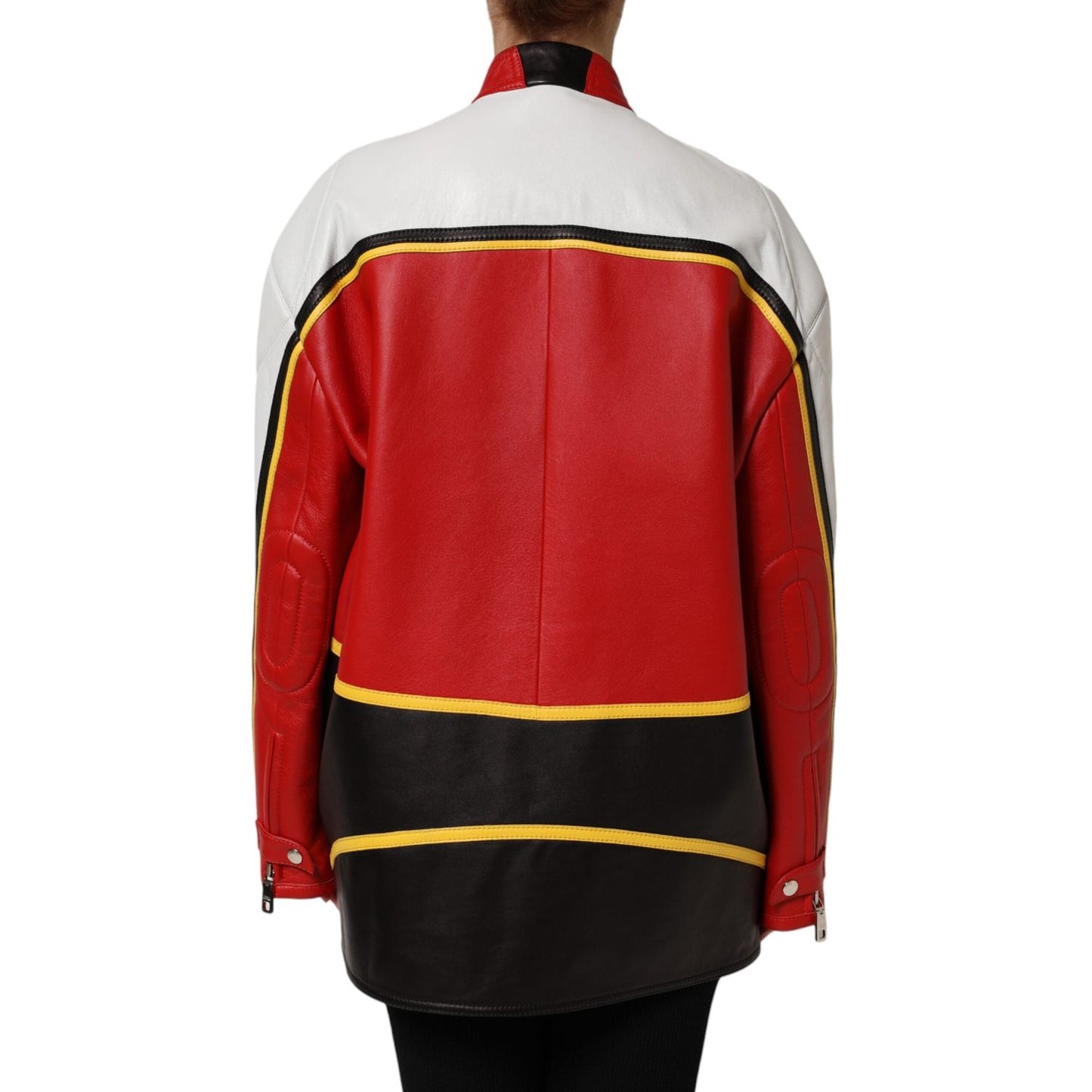 Dolce & Gabbana Multicolor Leather Biker Full Zip Coat Jacket JKT41463-40