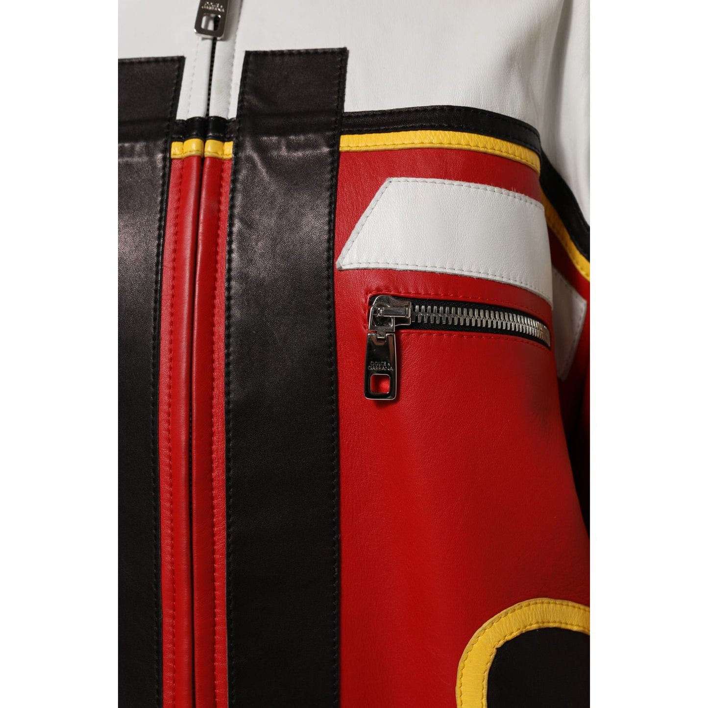 Dolce & Gabbana Multicolor Leather Biker Full Zip Coat Jacket JKT41463-40