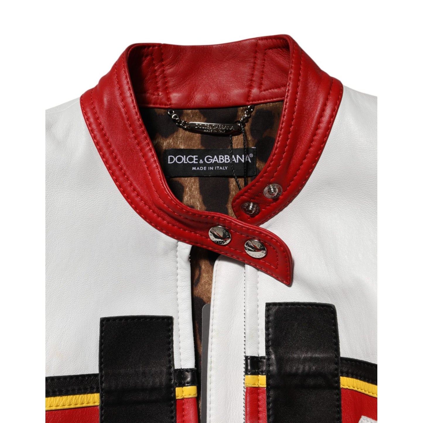 Dolce & Gabbana Multicolor Leather Biker Full Zip Coat Jacket JKT41463-40