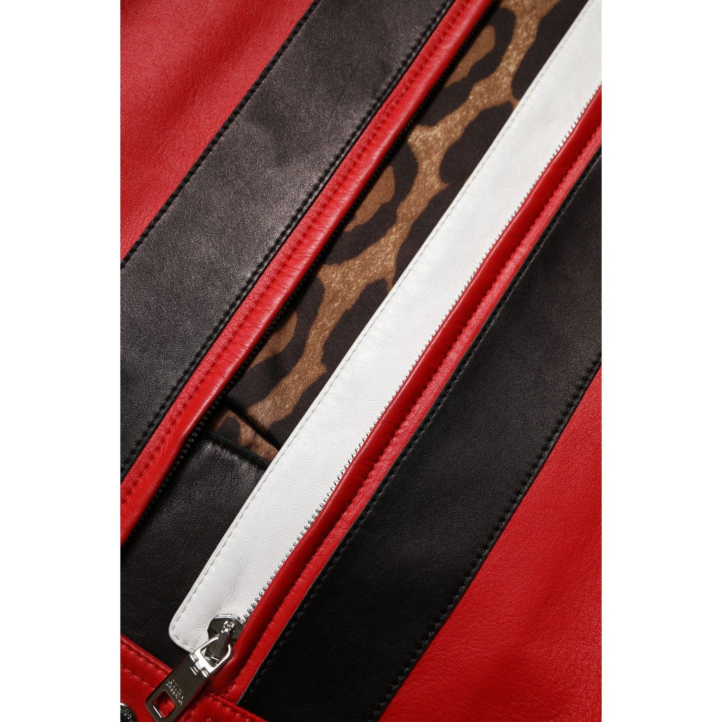 Dolce & Gabbana Multicolor Leather Biker Full Zip Coat Jacket JKT41463-40
