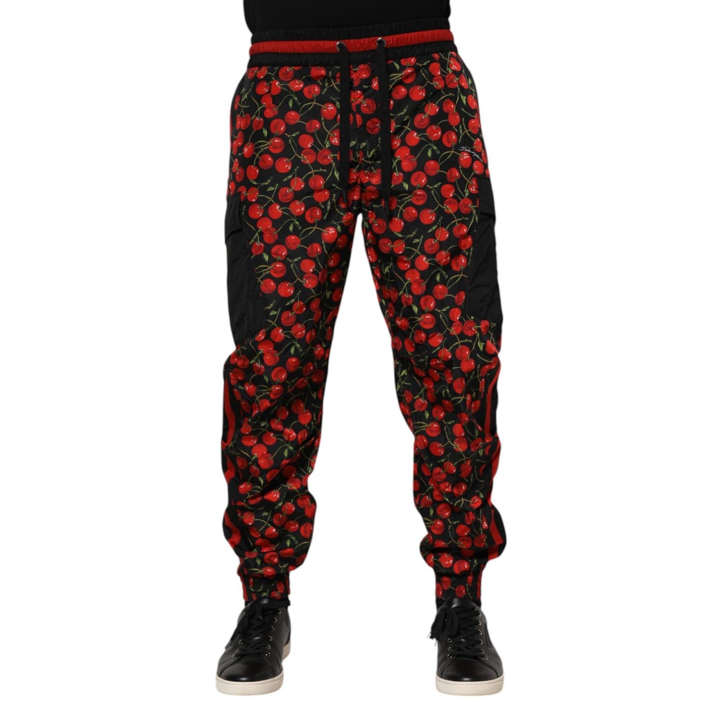 Dolce & Gabbana Black Red Cherry Print Men Sweatpants Pants