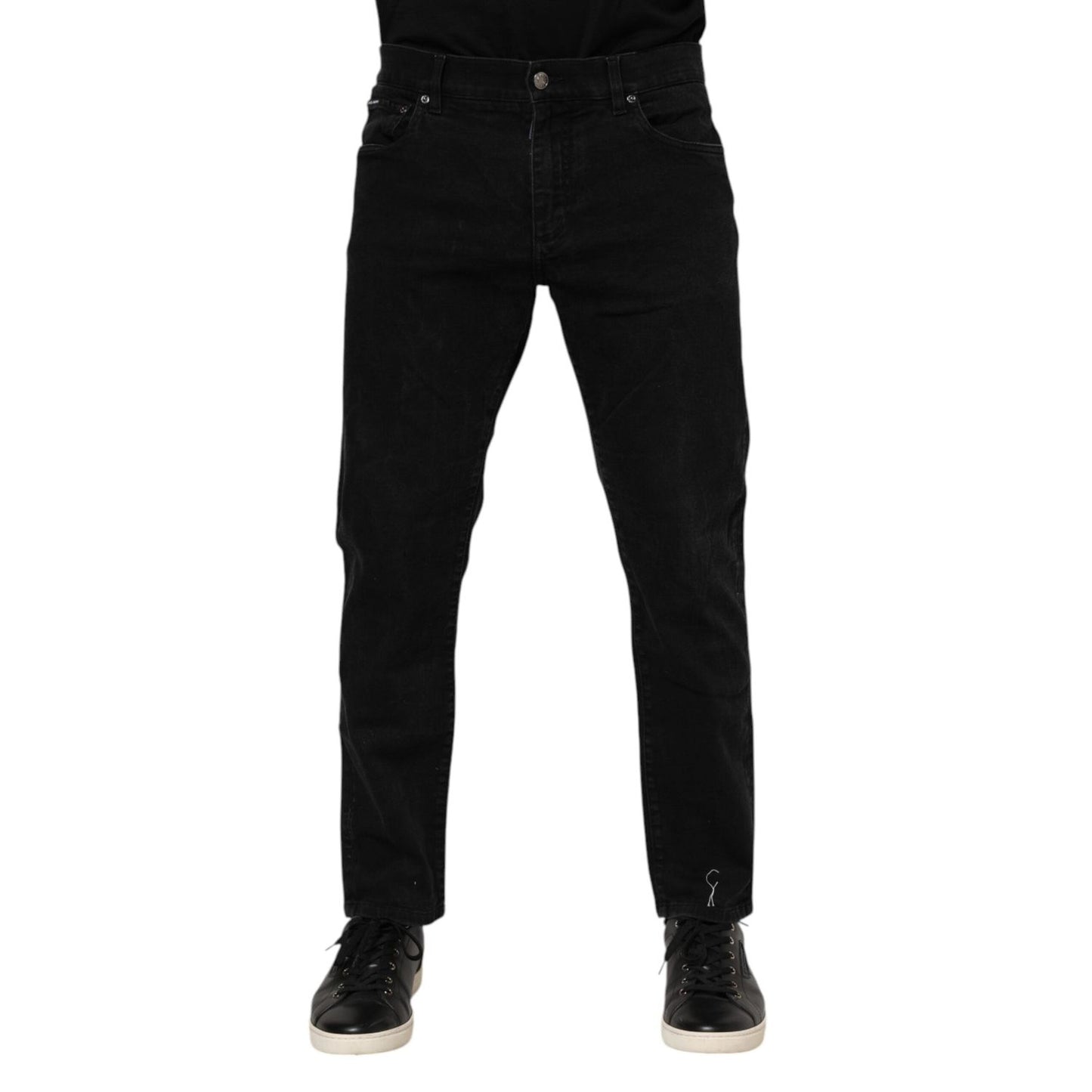 Dolce & Gabbana Black Cotton Logo Plaque Slim Fit Denim Jeans PAN76341-52