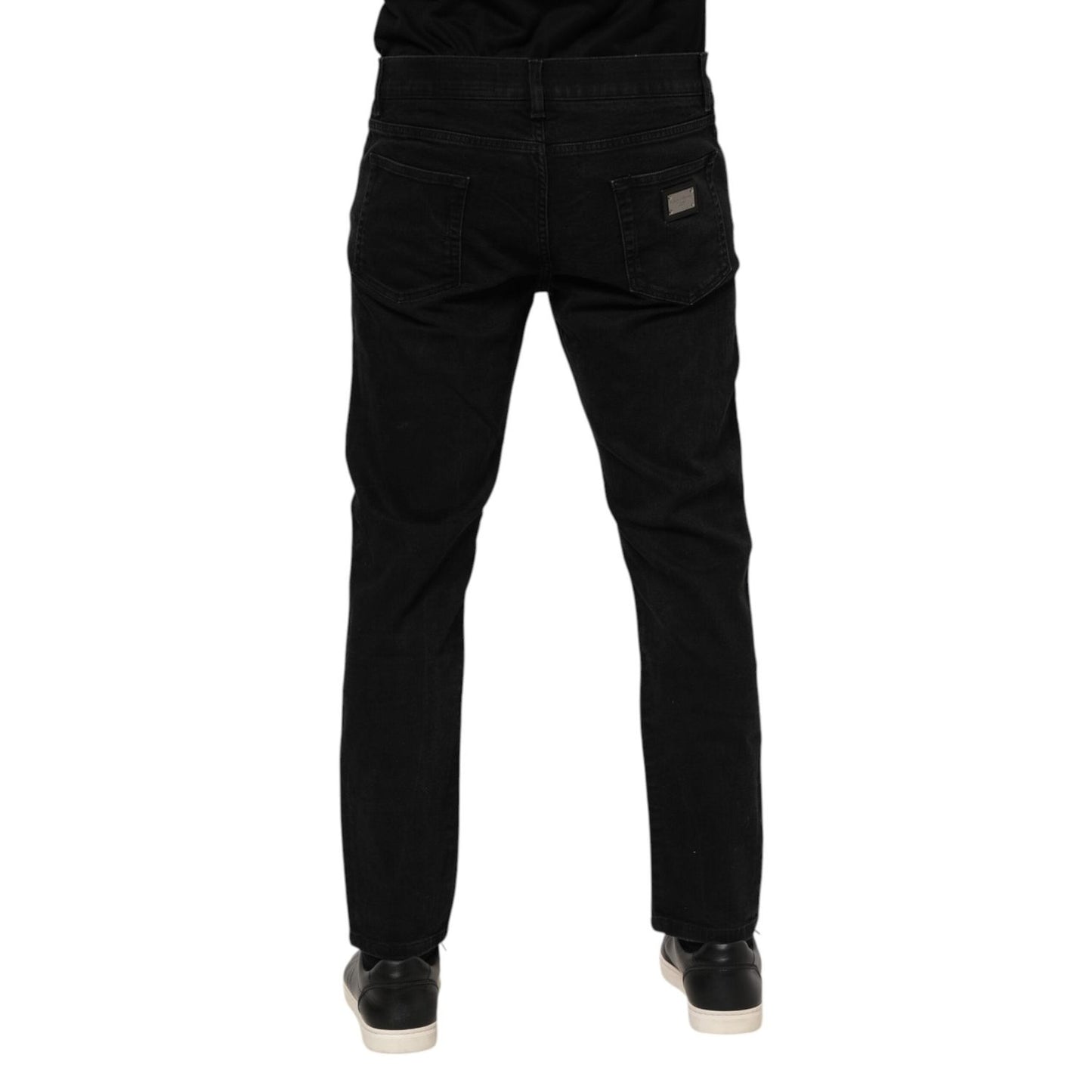 Dolce & Gabbana Black Cotton Logo Plaque Slim Fit Denim Jeans PAN76341-52