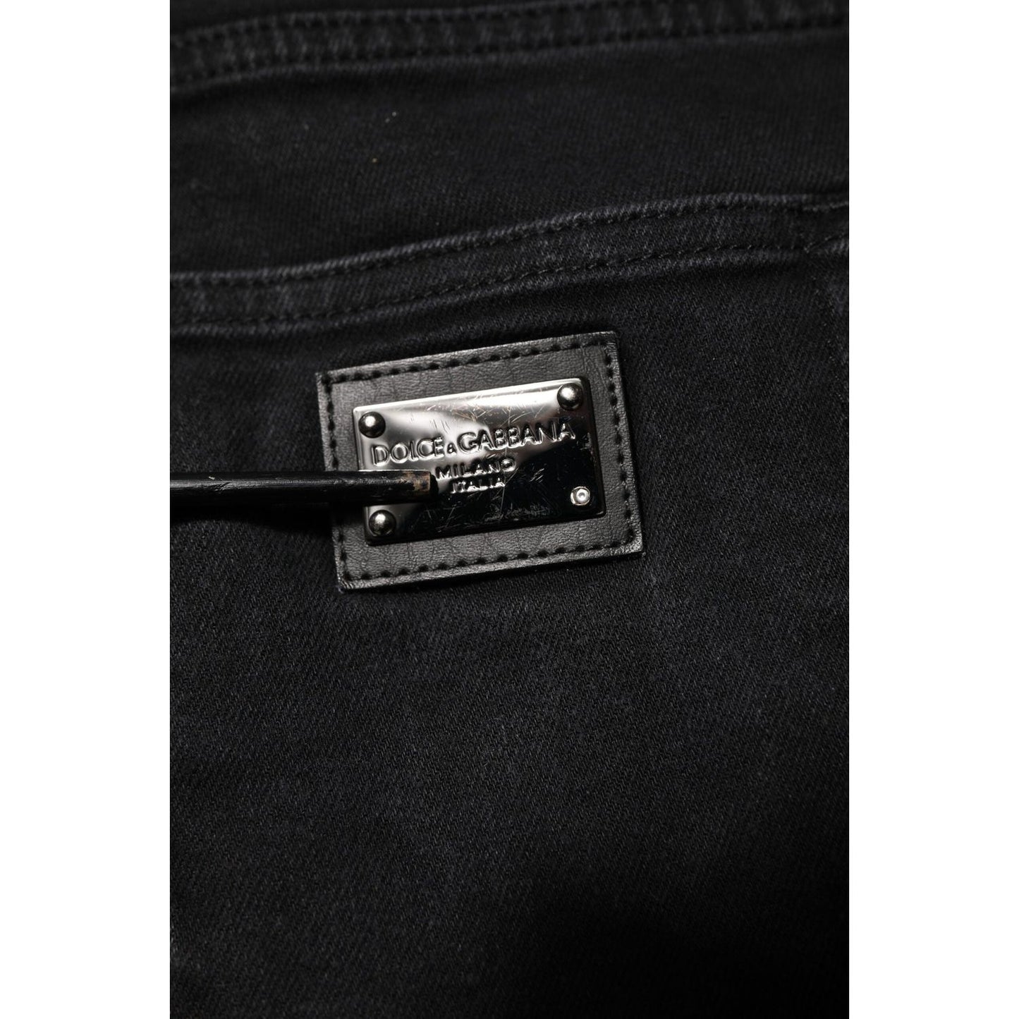 Dolce & Gabbana Black Cotton Logo Plaque Slim Fit Denim Jeans PAN76341-52