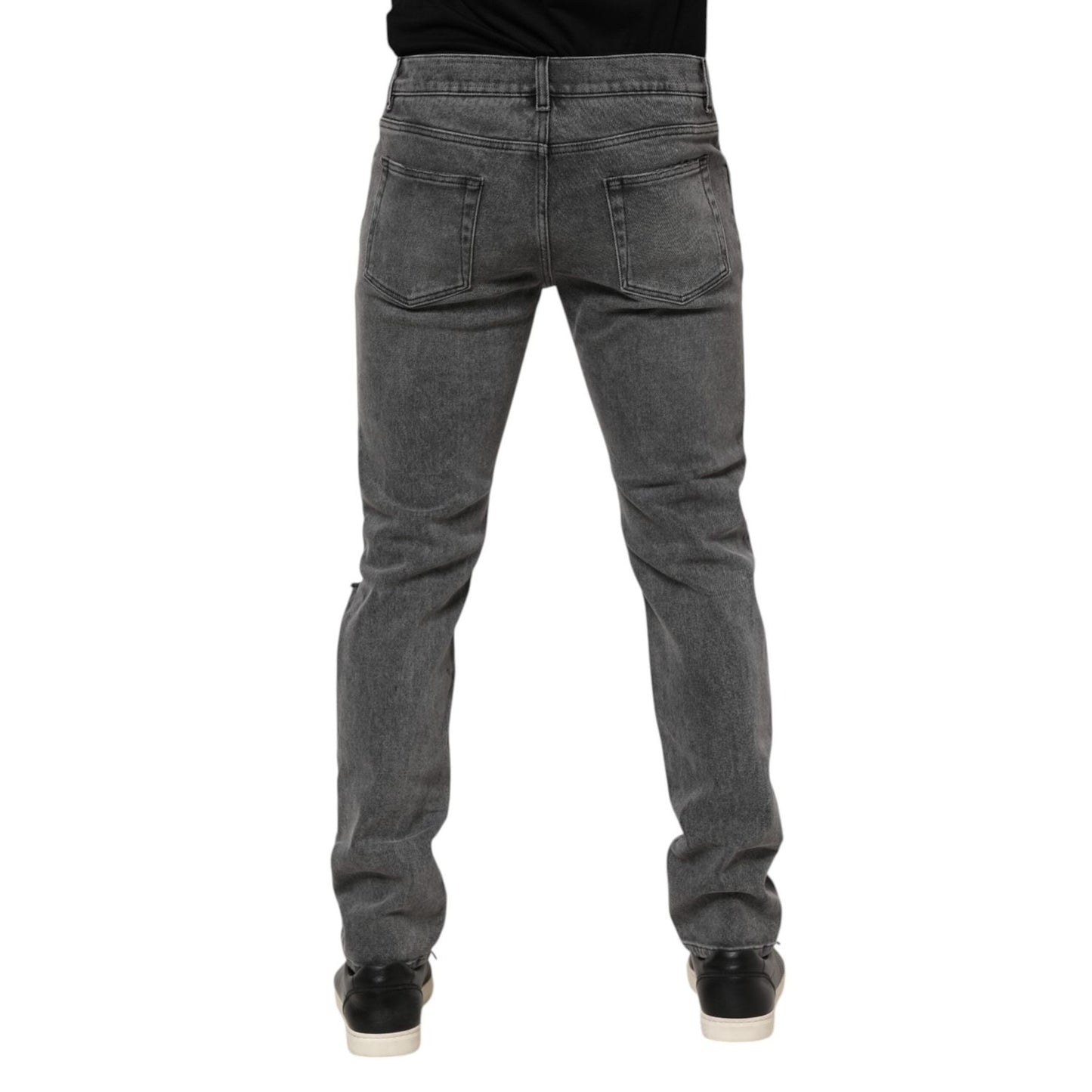 Dolce & Gabbana Gray Cotton Logo Plaque Denim Jeans