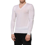Dolce & Gabbana White Cashmere Logo V-neck Pullover Sweater