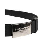 Dolce & Gabbana Black Leather Classic Metal Logo Buckle Belt