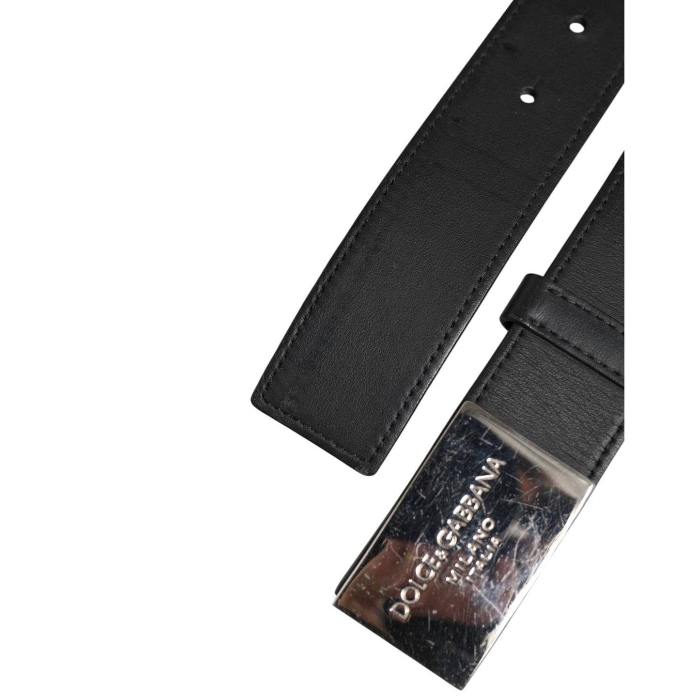Dolce & Gabbana Black Leather Classic Metal Logo Buckle Belt