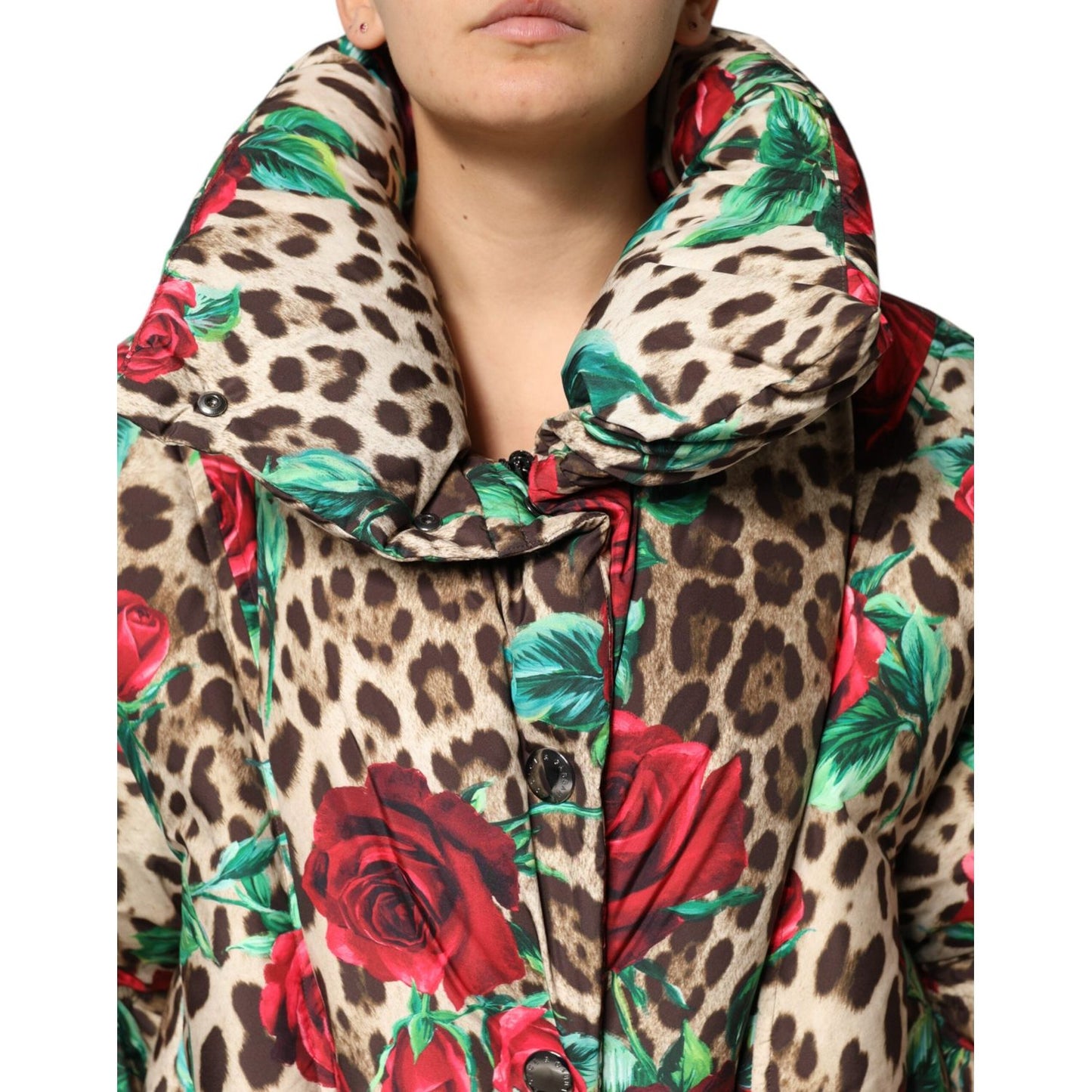 Dolce & Gabbana Multicolor Leopard Rose Puffer Quilted Jacket JKT41491-40