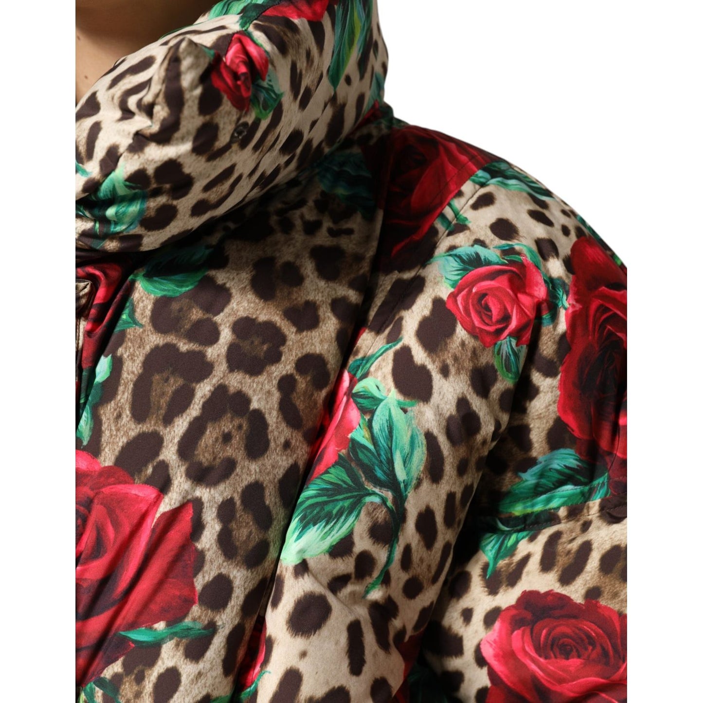 Dolce & Gabbana Multicolor Leopard Rose Puffer Quilted Jacket JKT41491-40