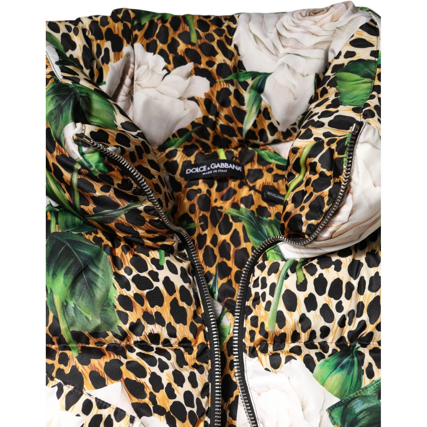 Dolce & Gabbana Multicolor Leopard Rose Puffer Quilted Jacket JKT41492-40