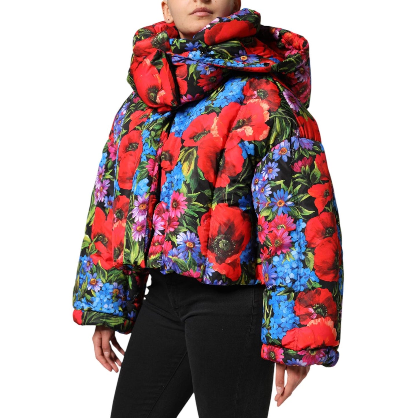 Dolce & Gabbana Multicolor Floral Hooded Puffer Coat Jacket JKT41494-44