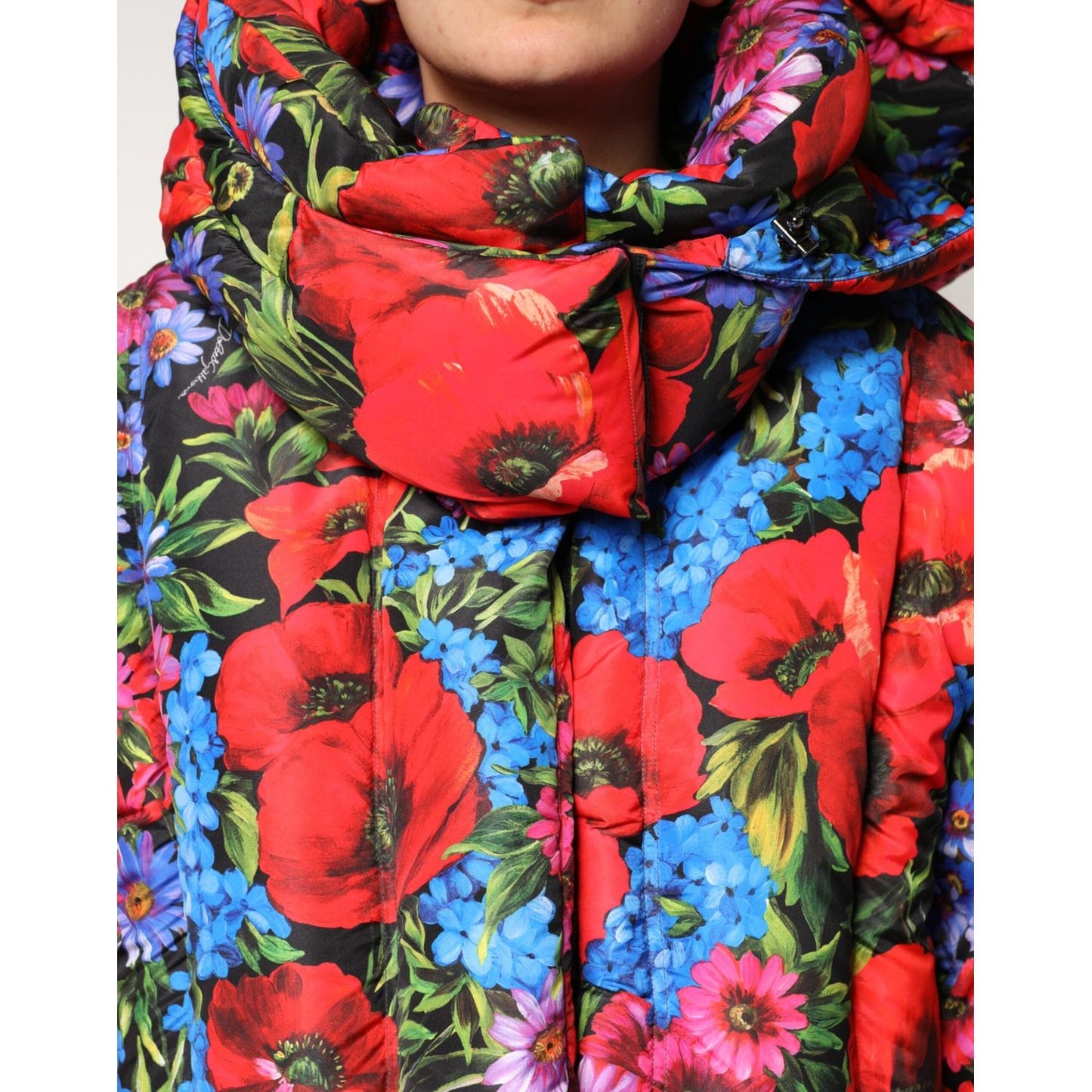 Dolce & Gabbana Multicolor Floral Hooded Puffer Coat Jacket JKT41494-44