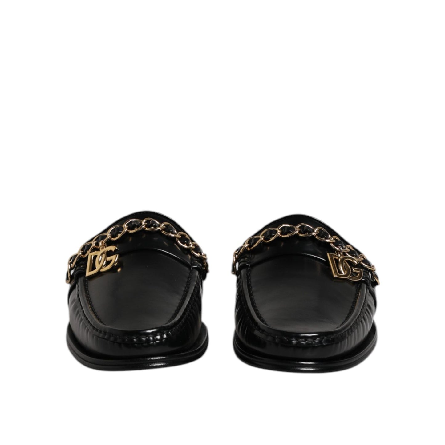 Dolce & Gabbana Black Leather DG Chain Embellished Sandals Shoes
