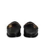 Dolce & Gabbana Black Leather DG Chain Embellished Sandals Shoes