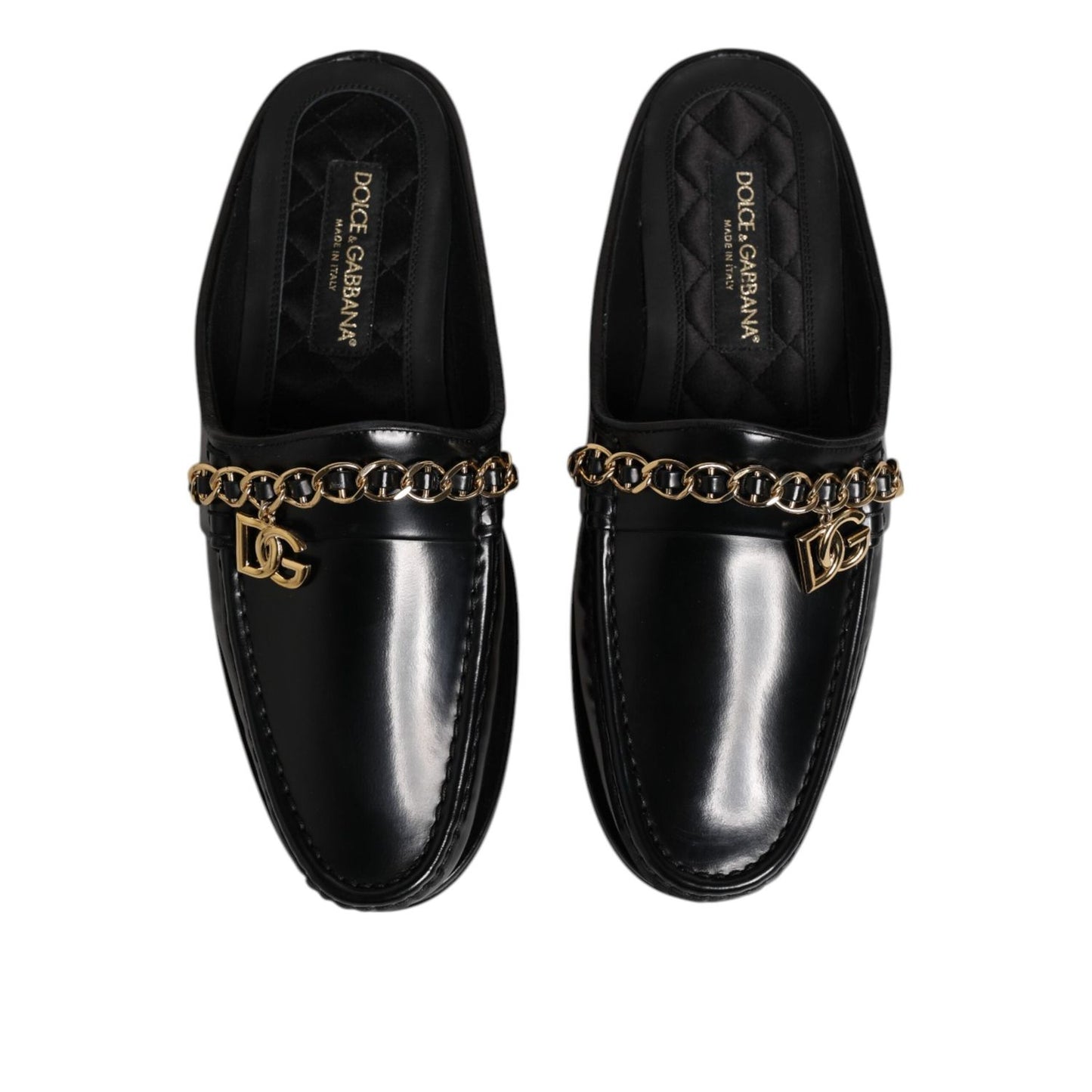Dolce & Gabbana Black Leather DG Chain Embellished Sandals Shoes