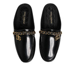 Dolce & Gabbana Black Leather DG Chain Embellished Sandals Shoes