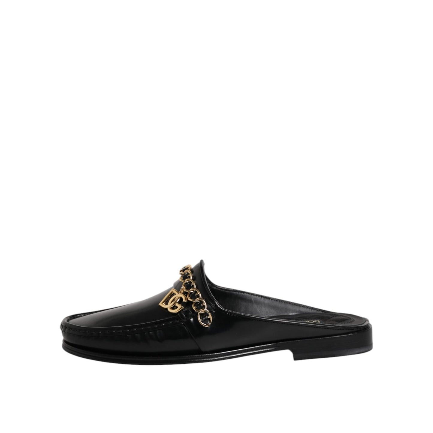 Dolce & Gabbana Black Leather DG Chain Embellished Sandals Shoes