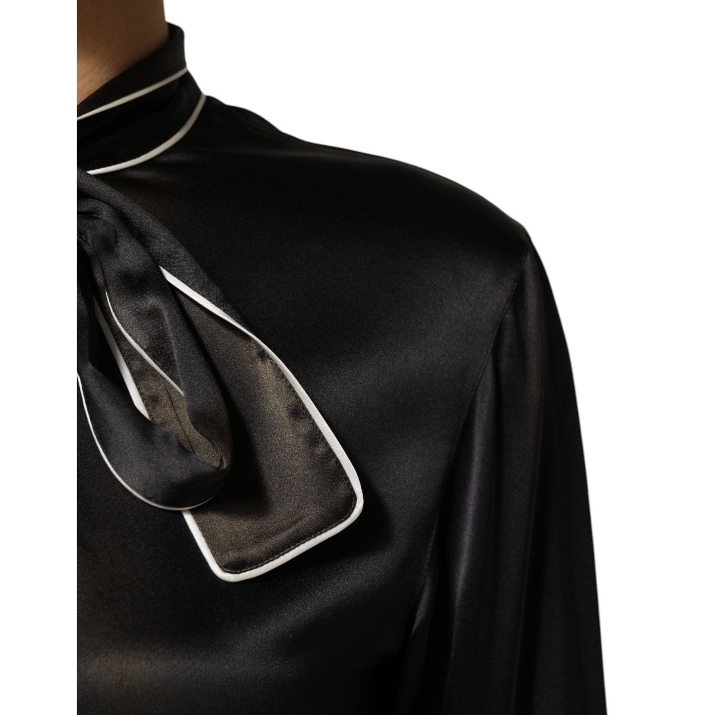 Dolce & Gabbana Black Silk Ascot Collared Button Blouse Top TSH90644-38