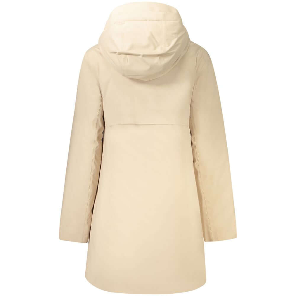 K-WAY Beige Polyester Jackets & Coat - Long sleeve trench coat with hood, padded, multiple pockets, zip and buttons, back view