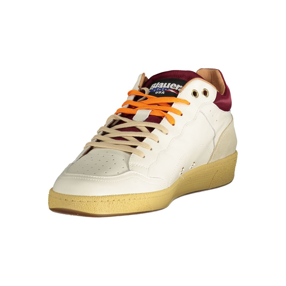 Blauer White Polyester Sneaker with laces and contrasting details, featuring a removable footbed and logo application.