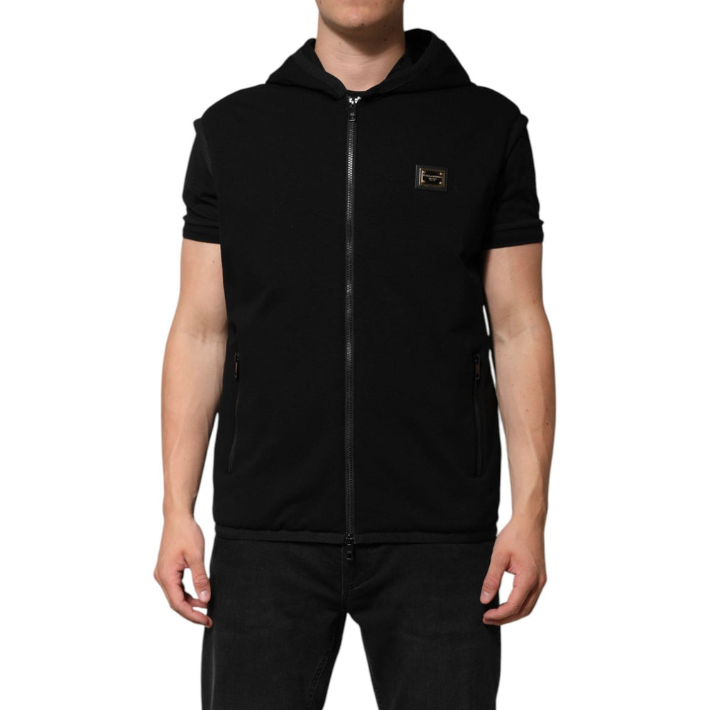 Dolce & Gabbana Black Sleeveless Hooded Logo Plaque Jacket JKT41508-56