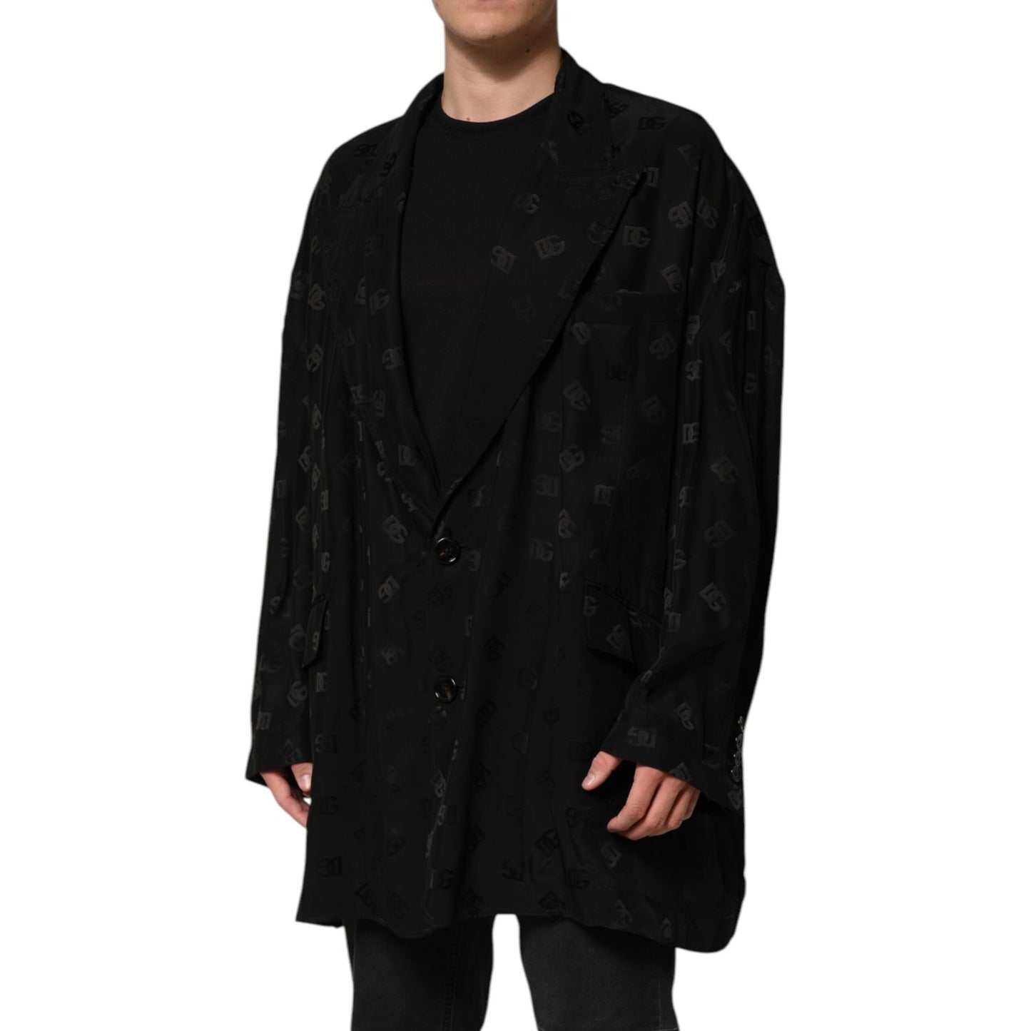 Dolce & Gabbana Black Polyester Logo Monogram Coat Jacket JKT41513-50