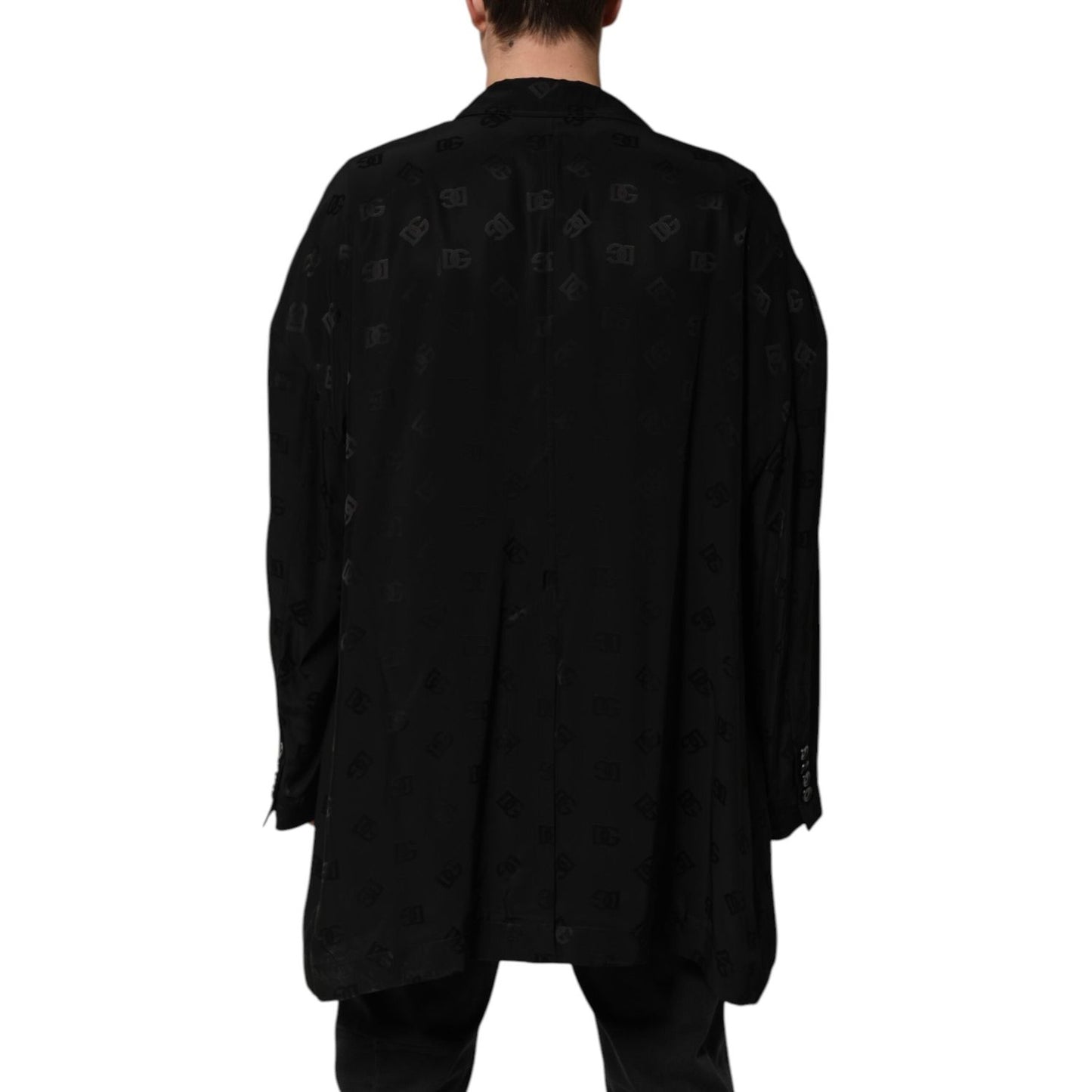 Dolce & Gabbana Black Polyester Logo Monogram Coat Jacket JKT41513-50