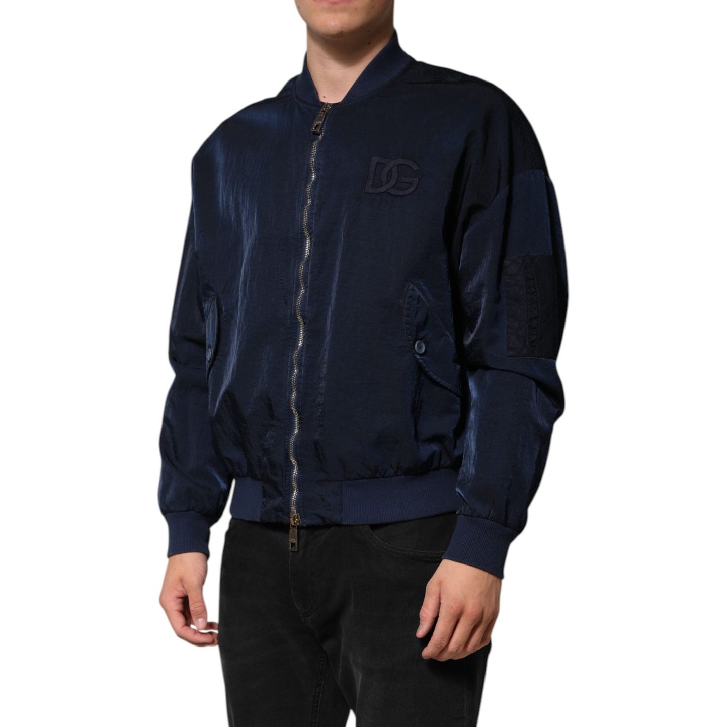 Dolce & Gabbana Blue Nylon DG Embroidery Men Bomber Jacket JKT41528-48