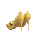 Valentino Yellow Patent Leather PVC Bow Heels Pumps Shoes