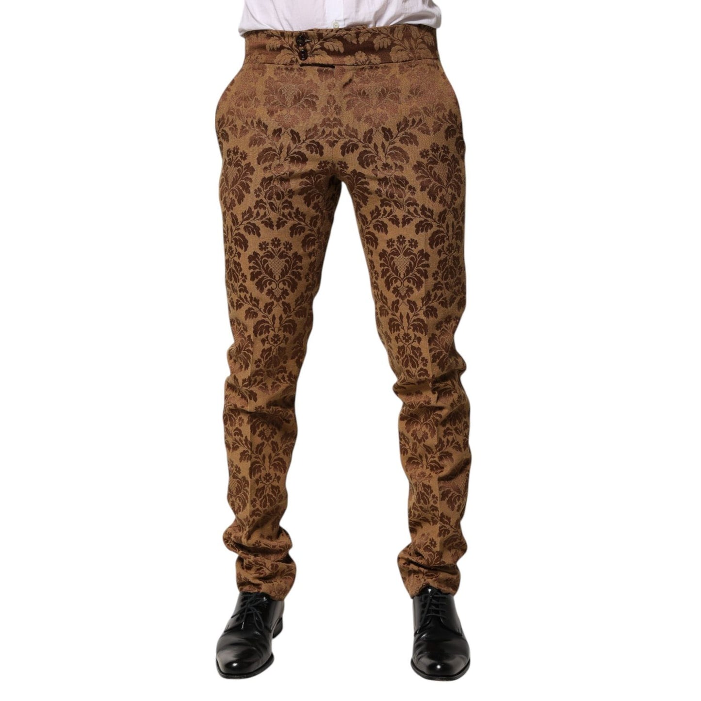 Dolce & Gabbana Brown Floral Jacquard Men Skinny Trouser Pants PAN76619-48