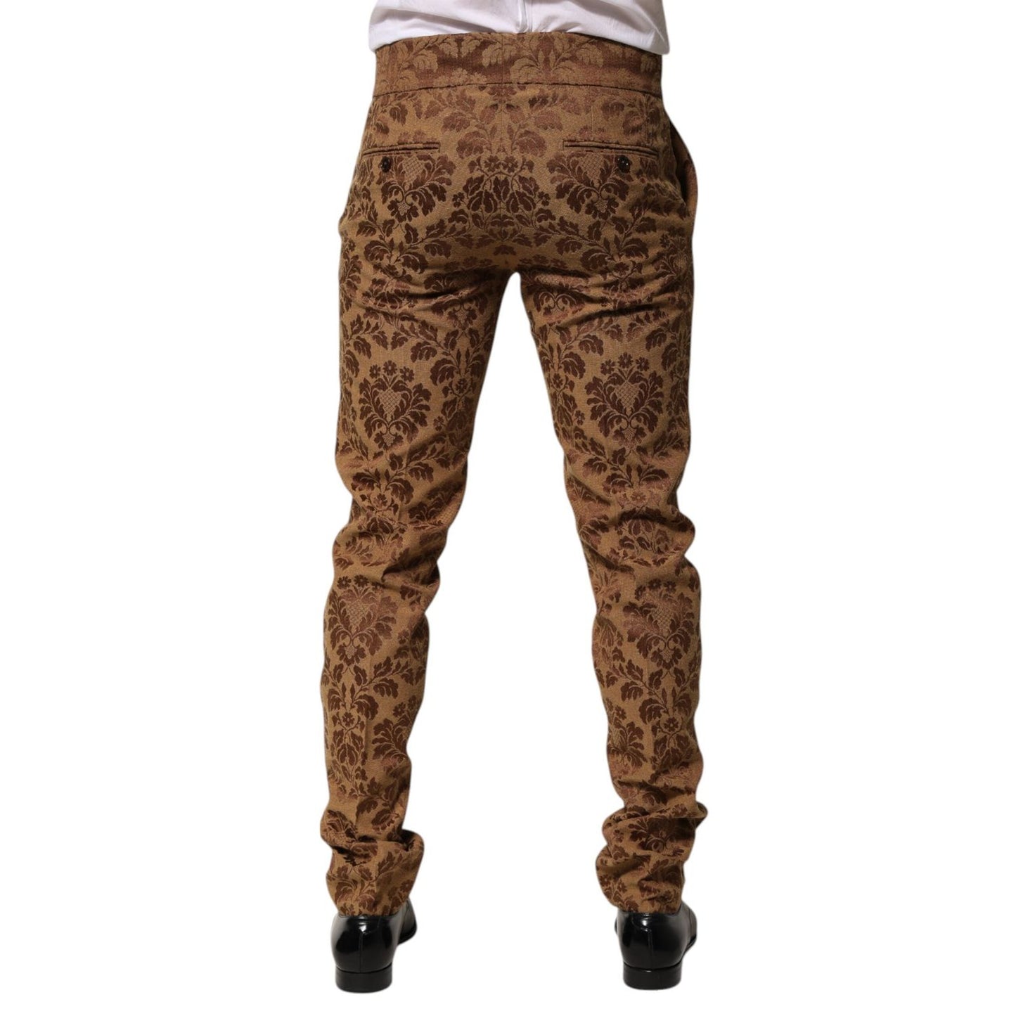 Dolce & Gabbana Brown Floral Jacquard Men Skinny Trouser Pants PAN76619-48