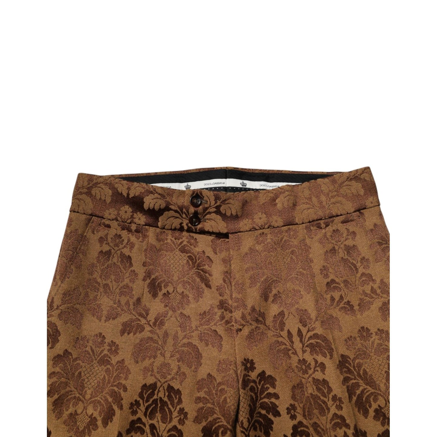 Dolce & Gabbana Brown Floral Jacquard Men Skinny Trouser Pants PAN76619-48
