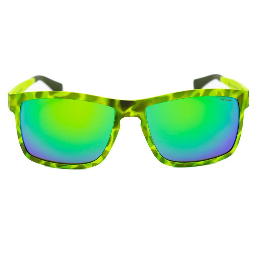 Italia Independent Green Acetate Sunglasses with reflective lenses, size 53/18/135 mm, featuring a distinctive green acetate frame.