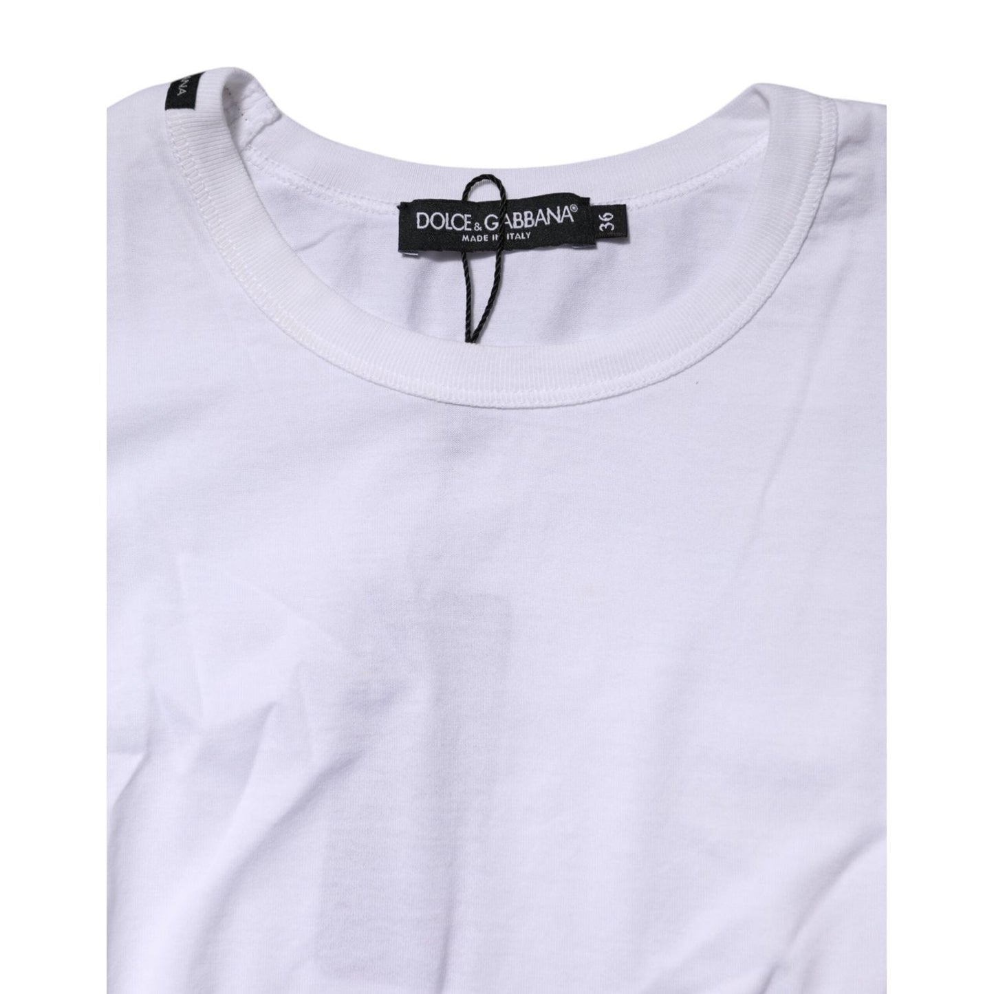 Dolce & Gabbana White Cotton Crew Neck Cropped Top T-shirt