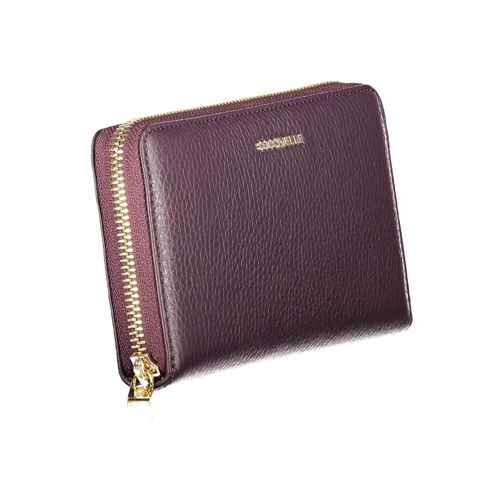 Coccinelle Purple Leather Women Wallet with gold zip, showcasing Italian elegance and practical design with multiple compartments.