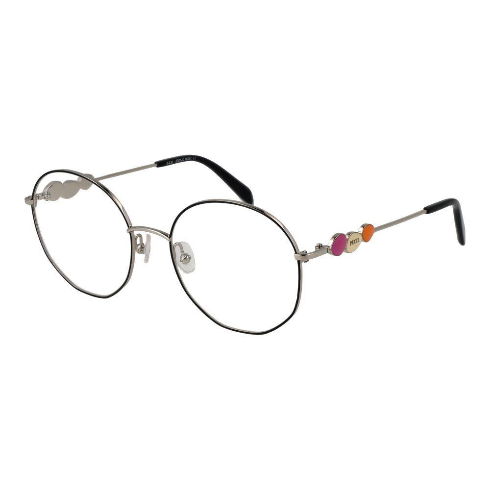 Emilio Pucci Black Women Glasses Frame, round full-rim, metal frame, demo lenses, black color.