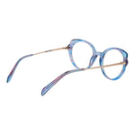 Emilio Pucci Blue Women Glasses Frame in plastic full-rim round style with demo lenses, featuring a 52-21-140 size.