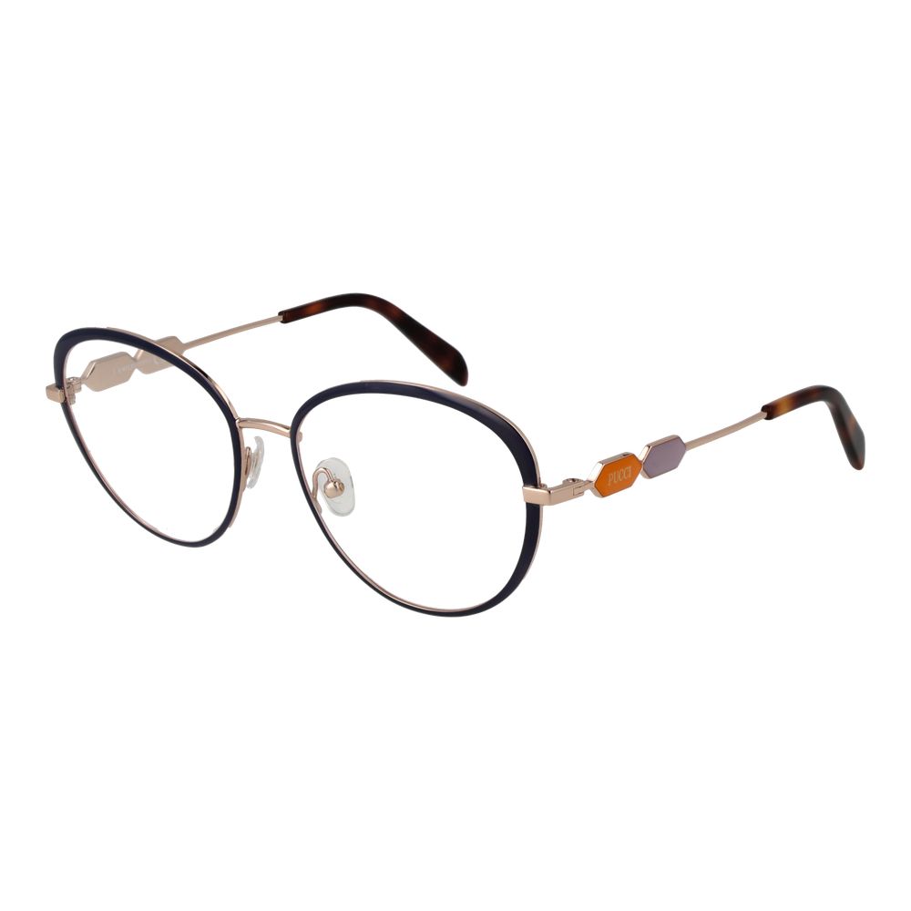Emilio Pucci Blue Women Glasses Frame in metal full-rim style with demo lenses, size 54-17-140, including branded case.