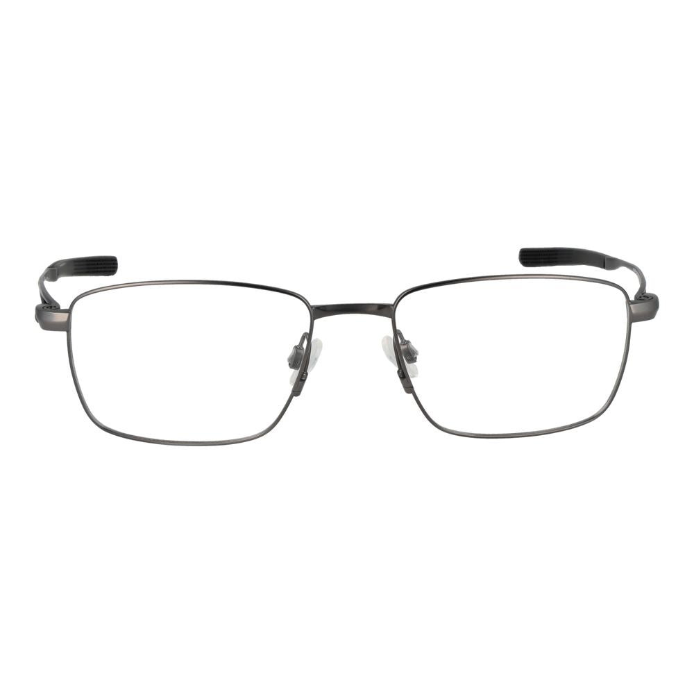 Nike Black Men Glasses Frame, full-rim titanium rectangle style, main color black with grey frame, demo plastic lenses, size 53-17-145.