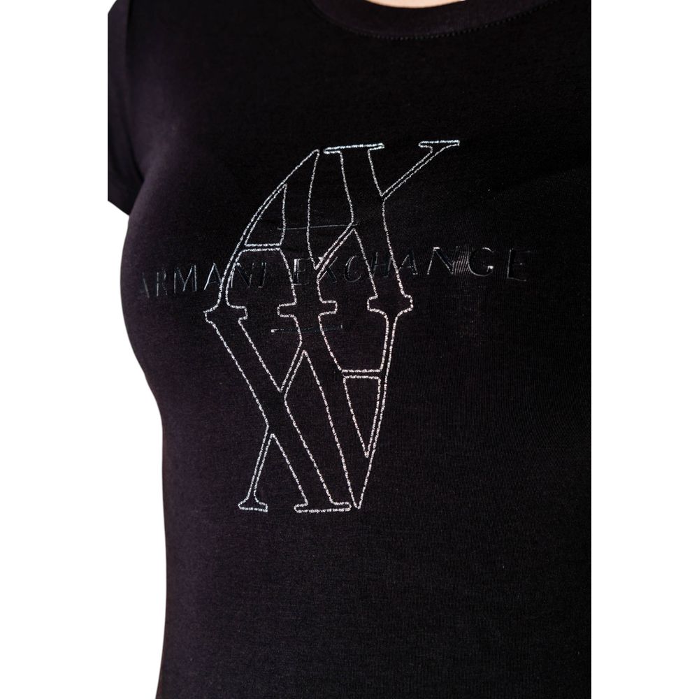 Armani Exchange Black Cotton T-Shirt with logo detail on front.