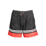 Karl Lagerfeld Black Polyester Swimwear featuring a short swim boxer design with elastic waist, laces, and contrasting details.
